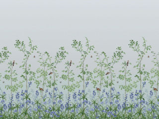 Bloemenbehang met vogel van Little Greene - Bird & Bluebell - Celestial Blue